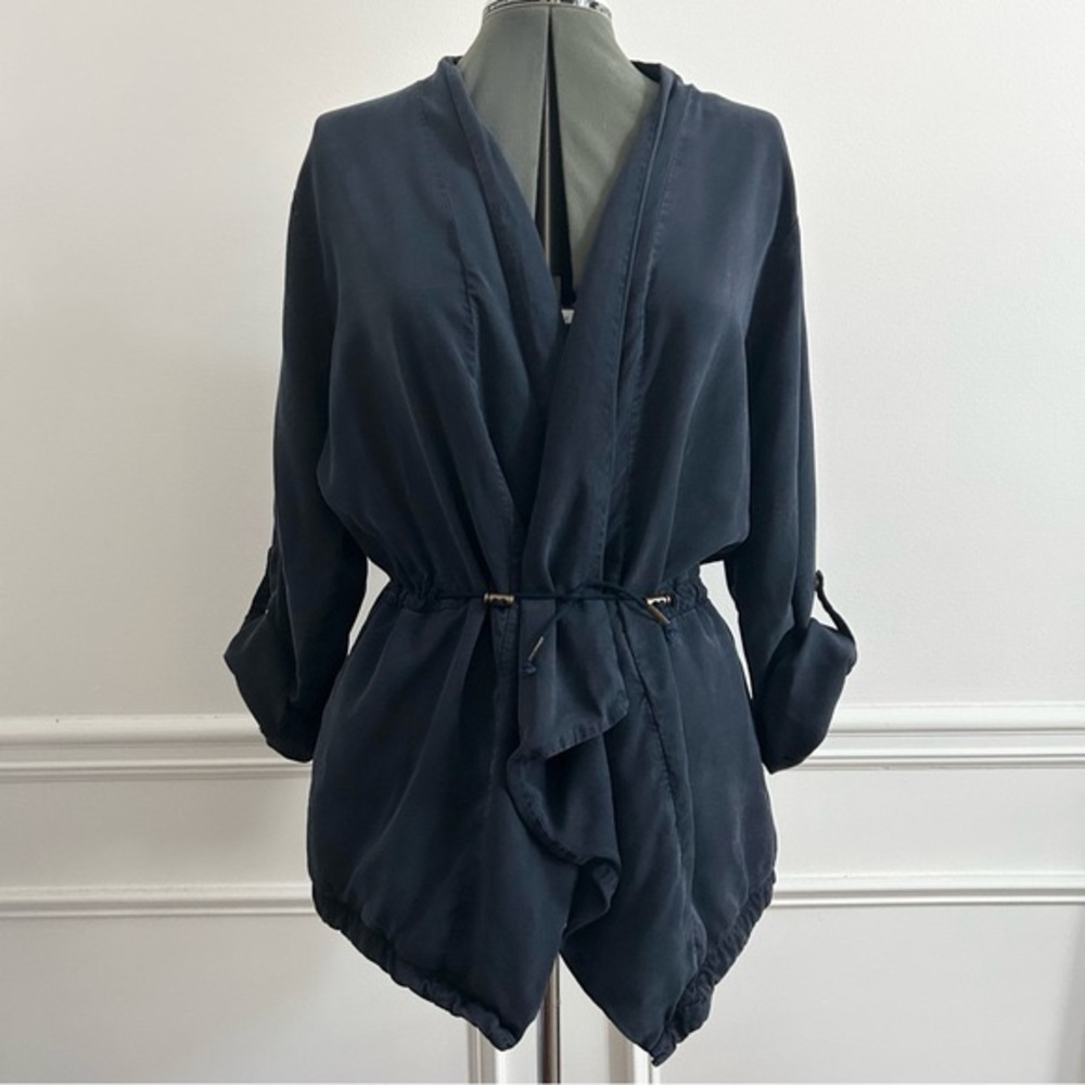 4/$25 Sanctuary Drawcord Cinch Waist Trench Coat Jacket in Navy Blue size Medium